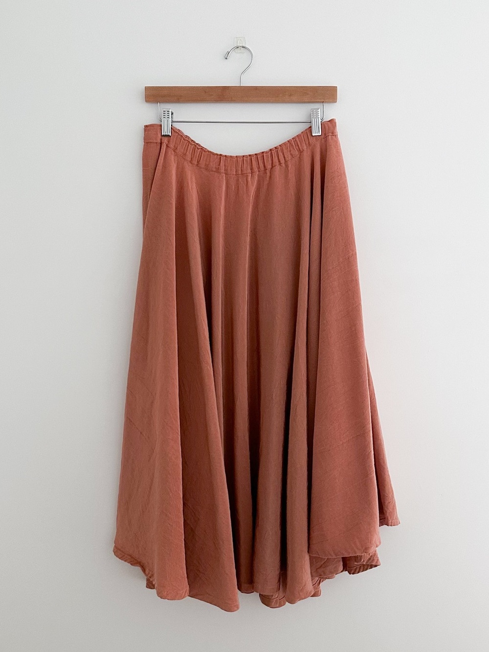 Vintage Warm Clay Terracotta Midi Skirt Pull On Style 28" Waist Full Gathered